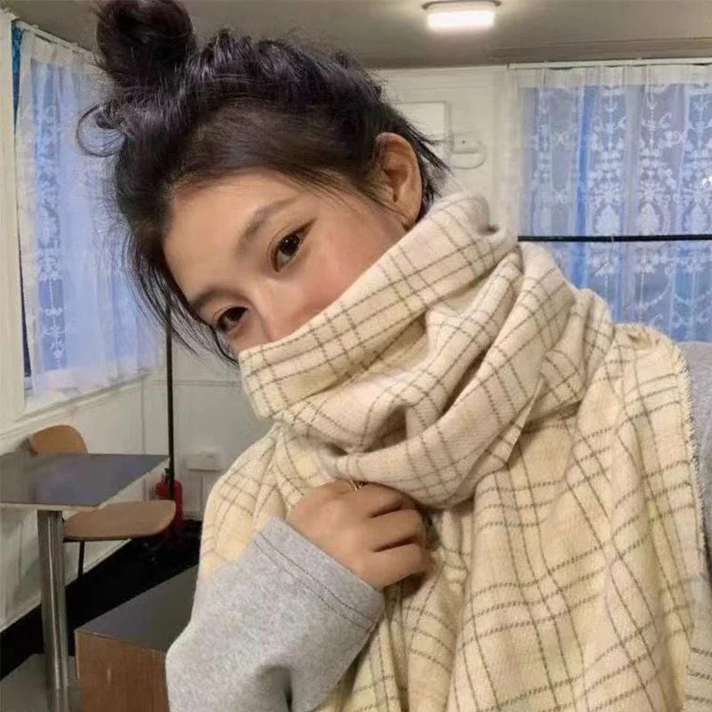 Зимний женский шарф модная клетчатая Милая шаль в клетку для девушек теплая