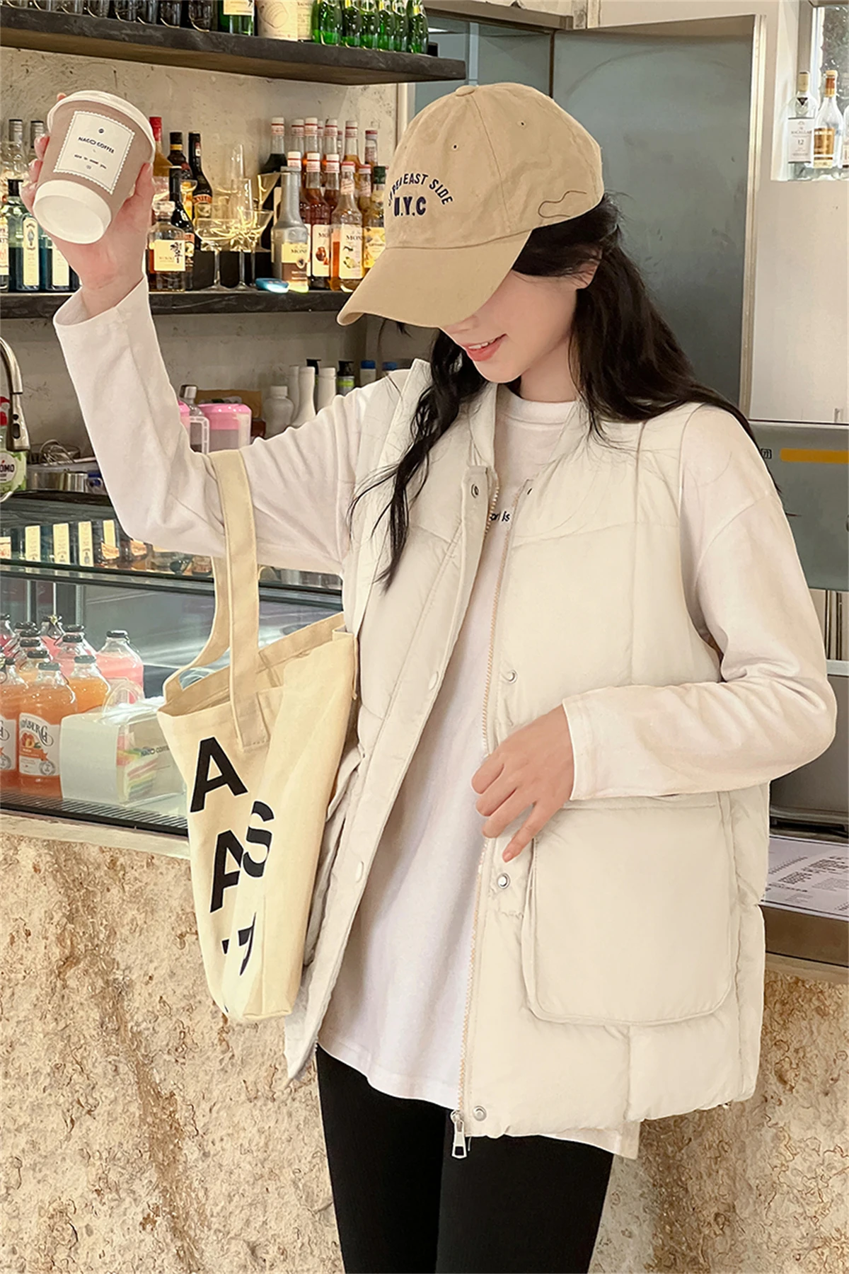 Autumn and Winter 2022 New Korean Waistcoat Women's Round Neck Down Cotton Vest Waistcoat Waistcoat Loose Oversize Jacket