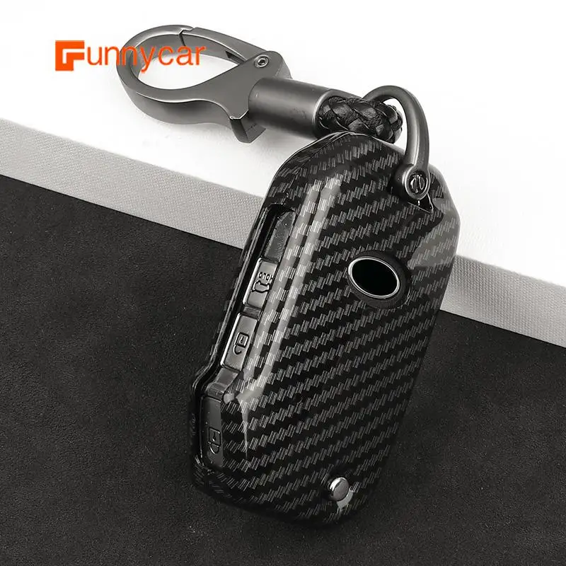 

Car Keychain Remote Fob Key Carbon Fiber Case Cover For Kia Sportage Ceed Sorento Cerato Forte KX3 K5 2017 2018 2019 2020
