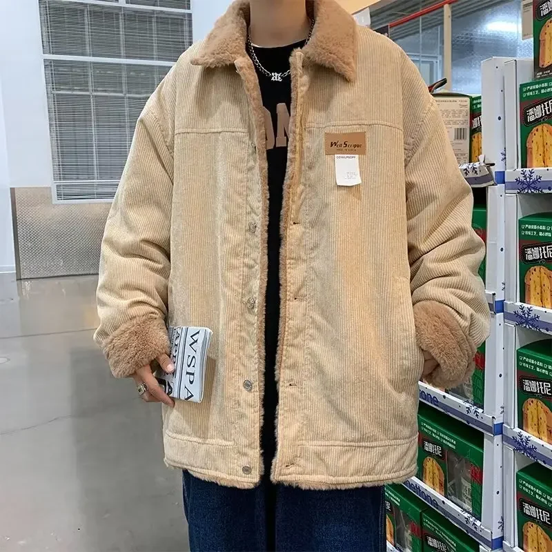 Мужское зимнее хлопковое пальто из овечьей шерсти свободная повседневная куртка