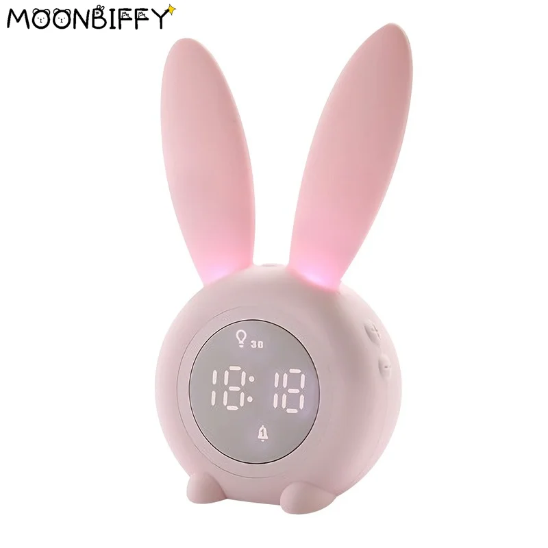

Будильник с милым Кроликом, силиконовый индукционный ночник, настольные светодиодсветодиодный часы, светильник с подсветкой для сна, украш...