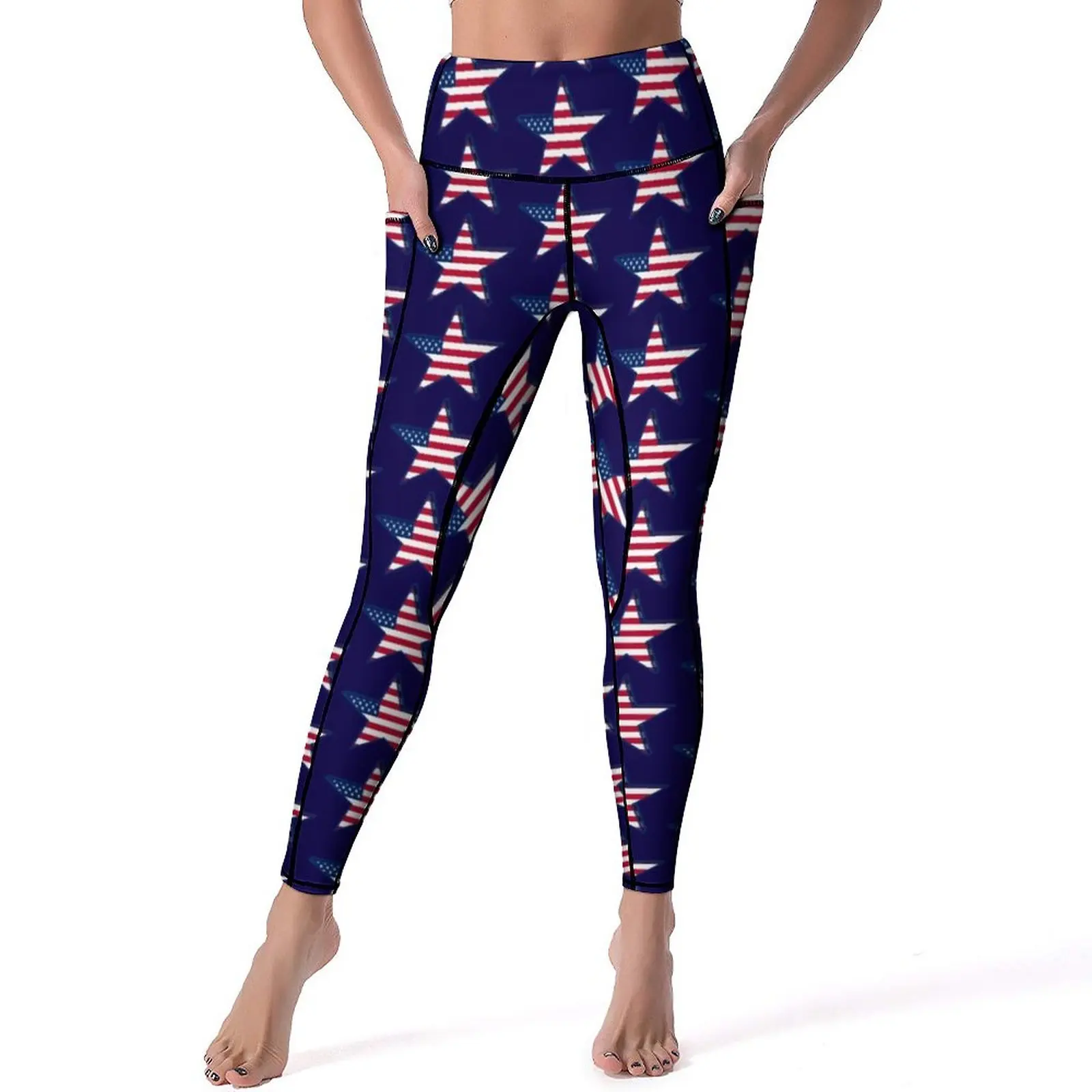 

USA American Flag Leggings Sexy Star Print Patriotic Push Up Yoga Pants Aesthetic Elastic Leggins Women Workout Sports Tights