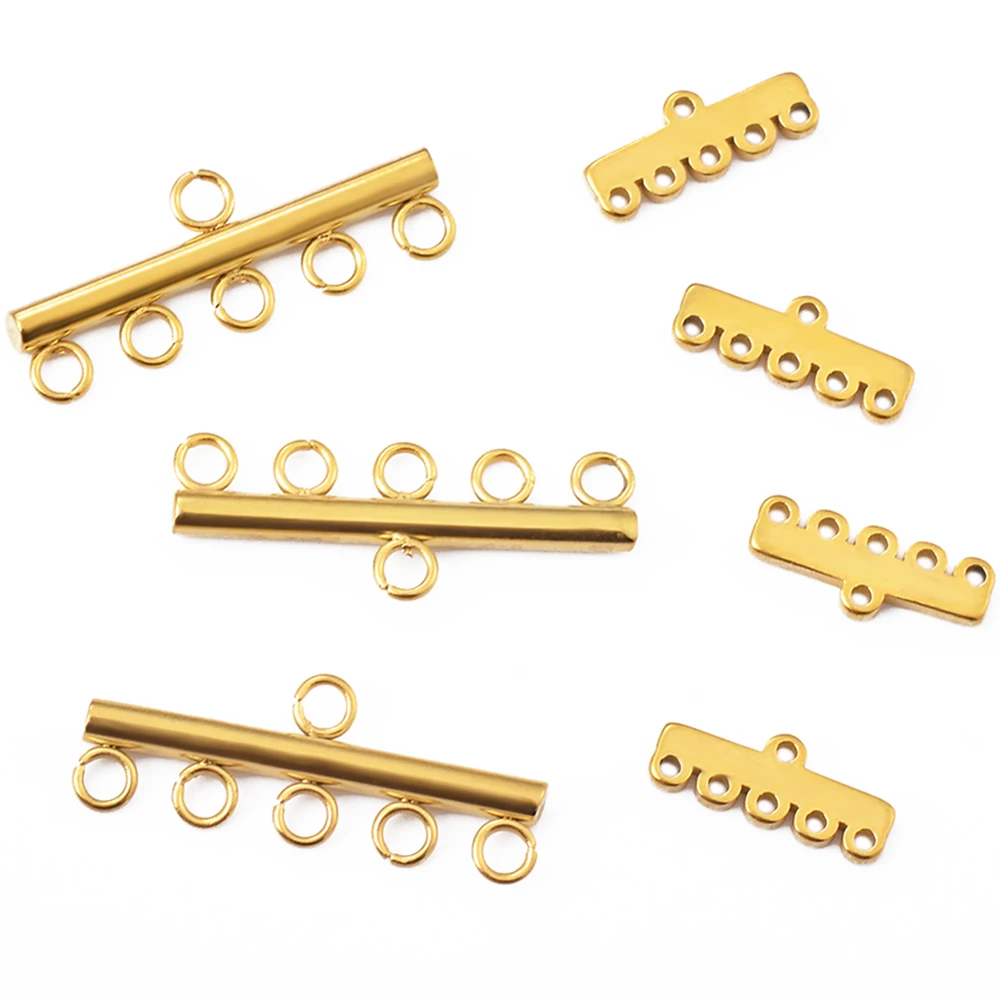 10pcs Stainless Steel Gold Layer Necklace Bracelet Clasp Bails 5 Loops Drop Earrings Chains Connectors for DIY Jewelry Making