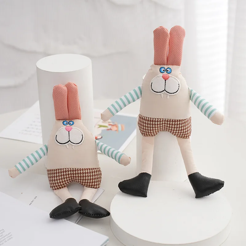 

20cm Cute Cartoon Long Legged Patchwork Rabbit Personality Keychain Creative Bunny Stuffed Plush Doll Pendant Bag Decor Kid Gift