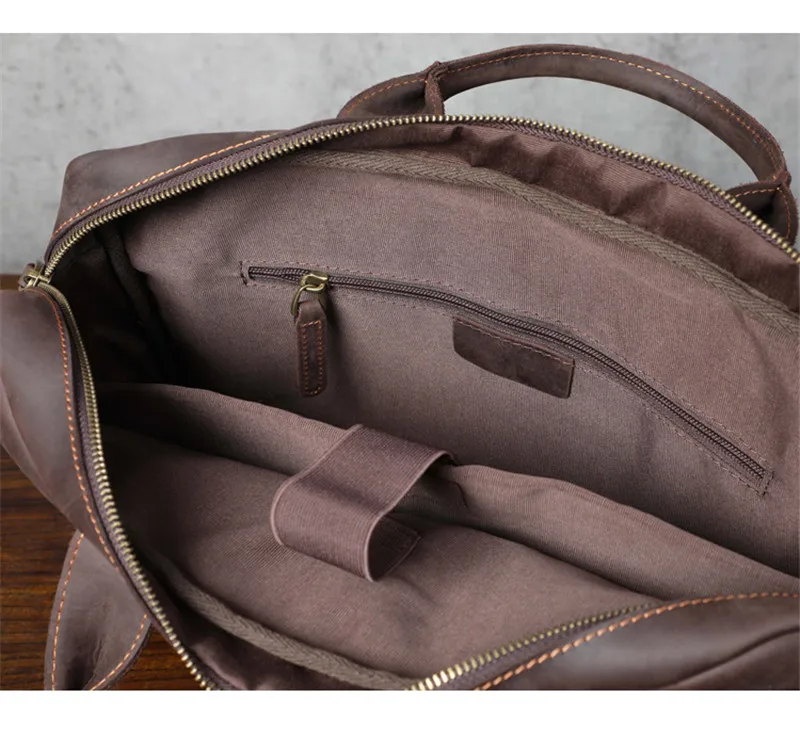 PNDME vintage crazy horse cowhide men's briefcase business travel genuine leather work handbag 14 inch laptop messenger bag