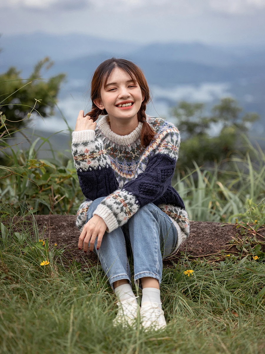 Весенний оригинальный дизайн женский ручной вязаный пуловер Fair Isle Исландии