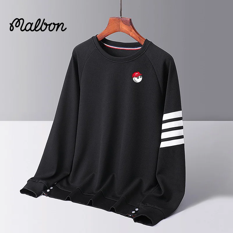 

Malbon Men's Golf Tops Waffle Sweatshirt Male Four Bars Couples Singles Trend Sports Youth Casual Versatile Crew Neck T-shirt