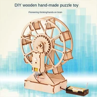 wooden diy three dimensional electric rotatable diy 3d ferris wheel wooden model building block kits assembly toy gift for kids