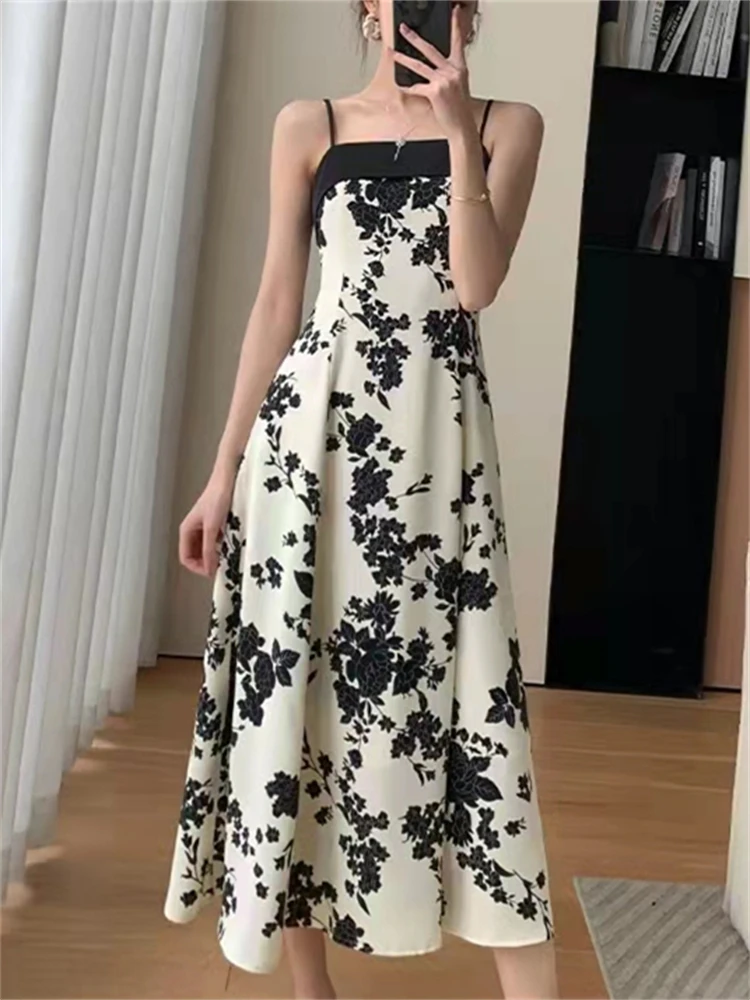 

Summer Elegant Sleeveless Print Dress For Women Chic Ladies One Piece Fashion Midi Clothing Party Vestidos