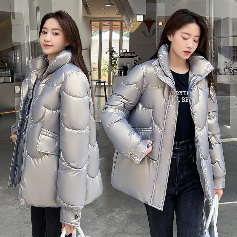 Glossy Winter Woman's Hooded Thick Warm Jacket Female Down Cotton Parkas Casual Loose Puffer Coat for Ladies Outwear