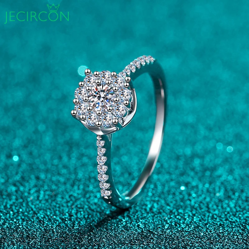 

JECIRCON 925 Sterling Silver 0.2 Carat Moissanite Ring for Women pt950 Plated Gold Fine Jewelry Gift Supports Identification