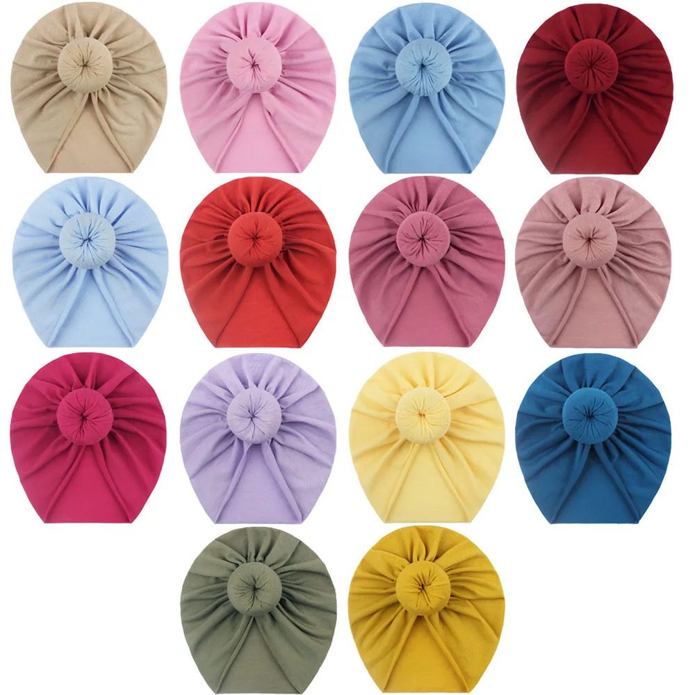 

Wholesale 14Pcs/Lot Children's Multicolor Mixed Soft Donut Hat Baby Indian Knot Turban Head Wrap Newborn Bonnet Infant Headband