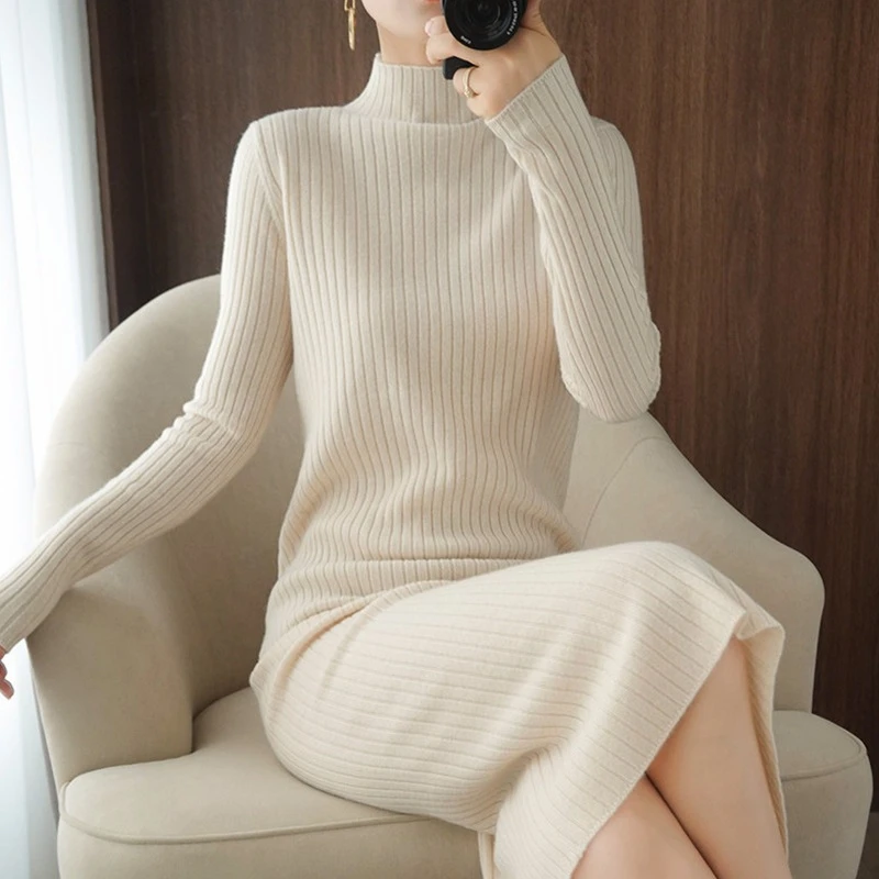 

Turtleneck Women Sweater Kintted Dresses Winter Long Sleeve Pullover Tops Casual Suéteres Knitwear Female Solid Jumpers Clothes