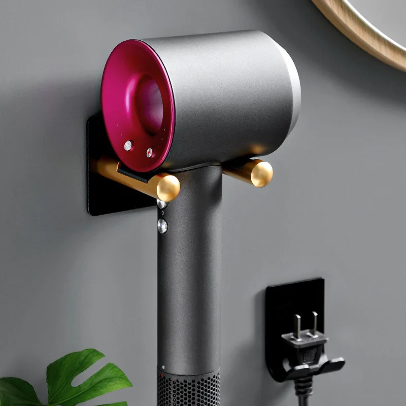 2 In 1 Punch-free Bathroom Hair Dryer Bracket Hanger Bathroom Wall Mount For Hair Dryer Holder Waterproof Plug Storage Rack