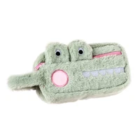 1pc durable plush case multi function pen container stationery bag green