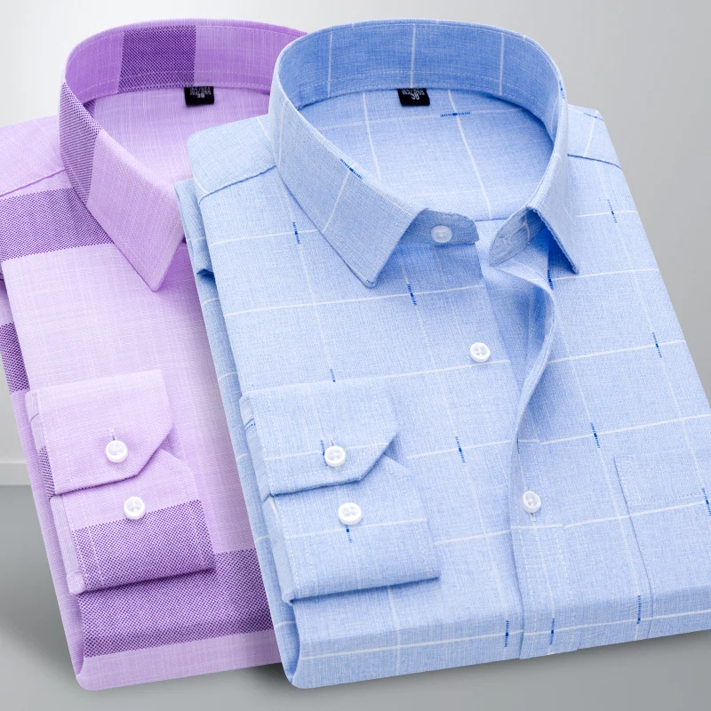 

50%cotton regualar fit shirts for men Smart Casual long-sleeve plaid tops elegant shirts fashion slim formal social clothing