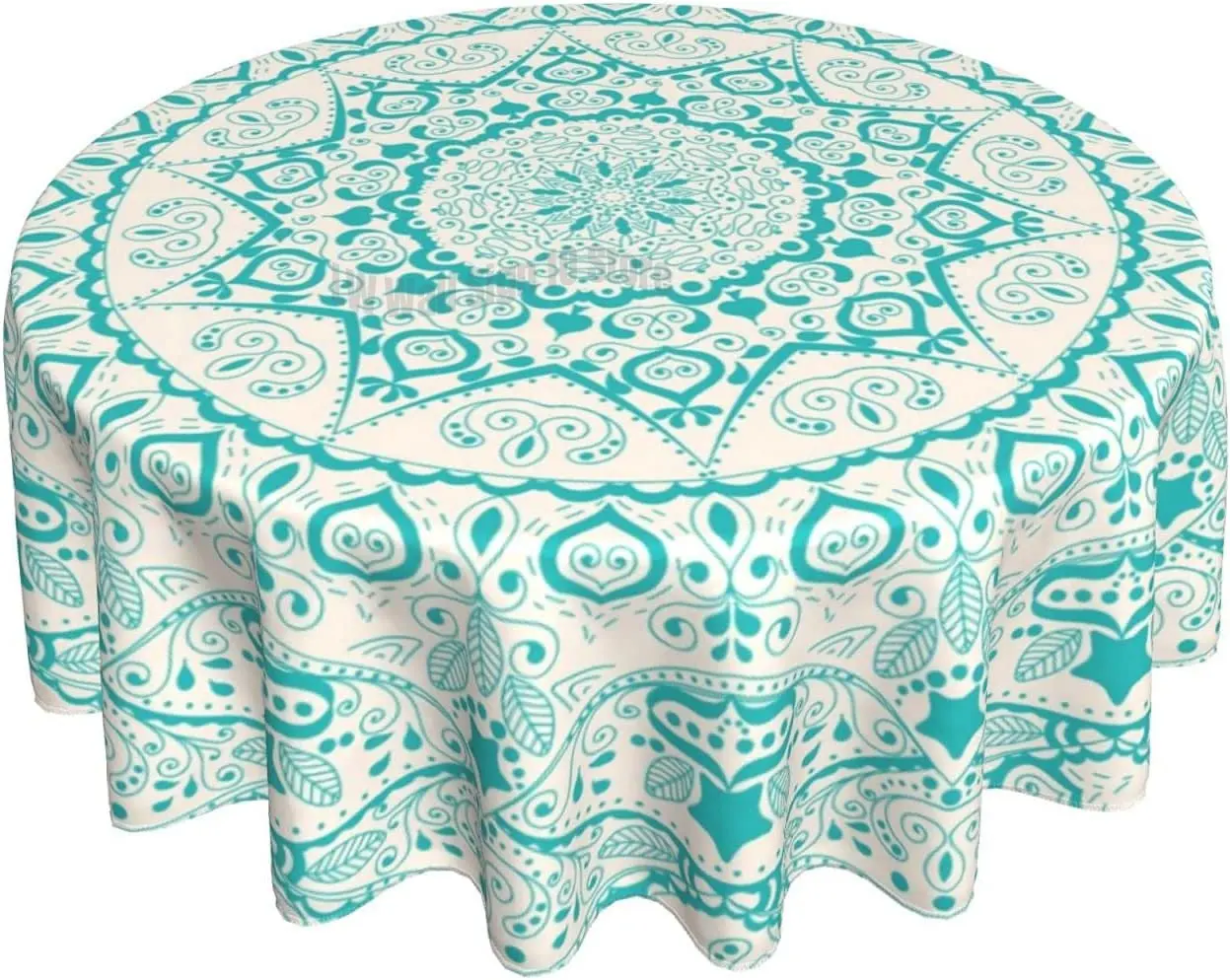 

Mandala Round Table Cloth Abstract Floral Vintage Lace Decorative Elements Oriental Pattern Green Polyester Table Cover