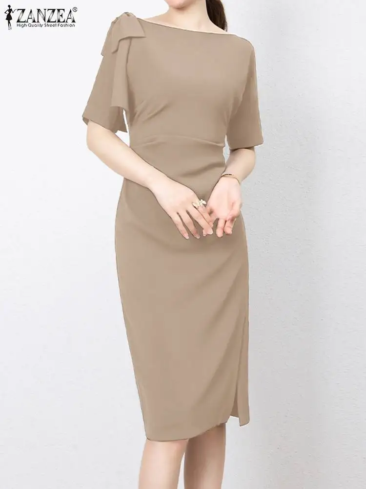 

Платье ZANZEA женское приталенное с рукавом до локтя, Элегантный Модный Однотонный сарафан в винтажном стиле, офисная одежда, лето 2023