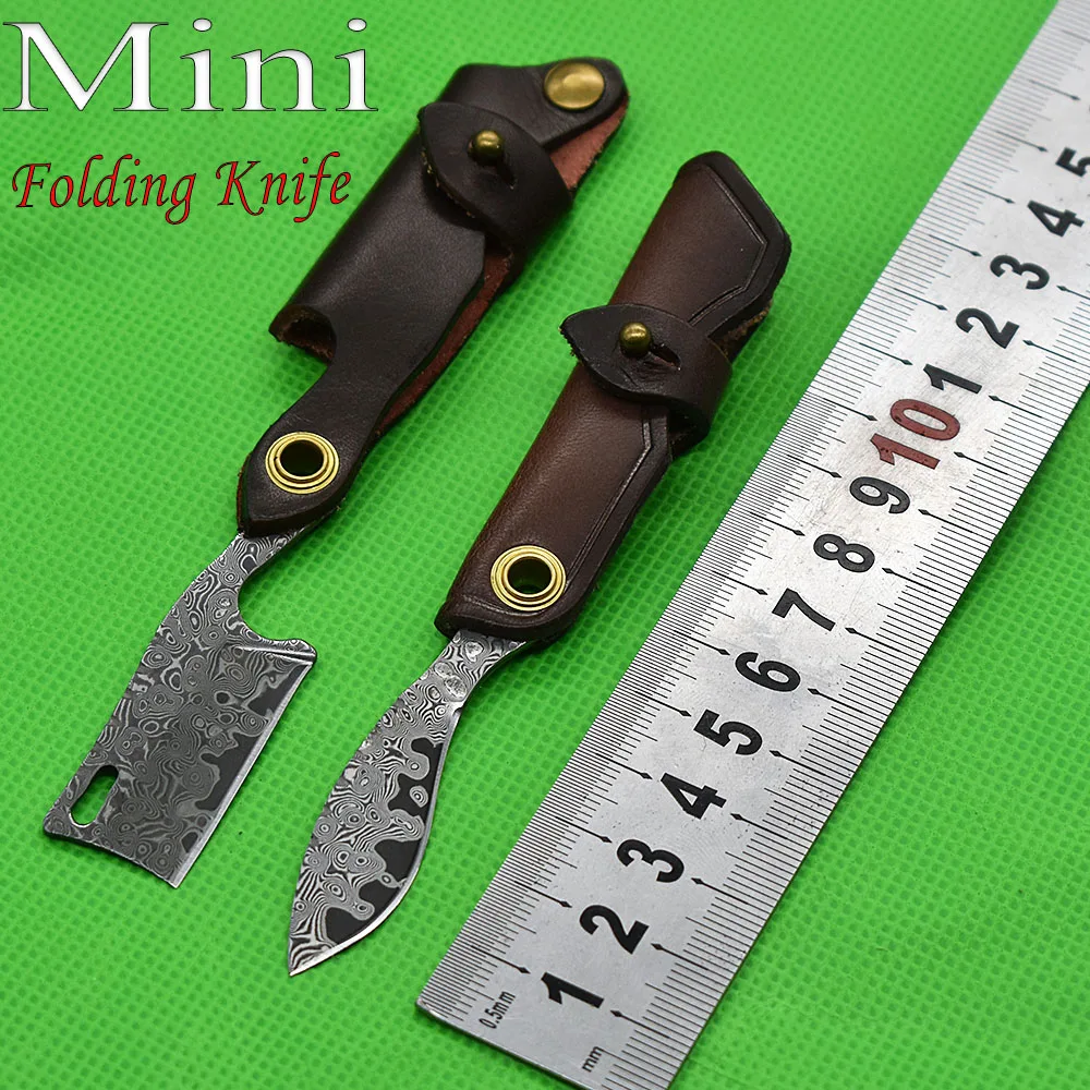 

Mini Damascus Pocket Knife Self Defense Camping Tool Hunting Survival Outdoor Tactical Gear EDC Paring Knife Unpacking Cutter