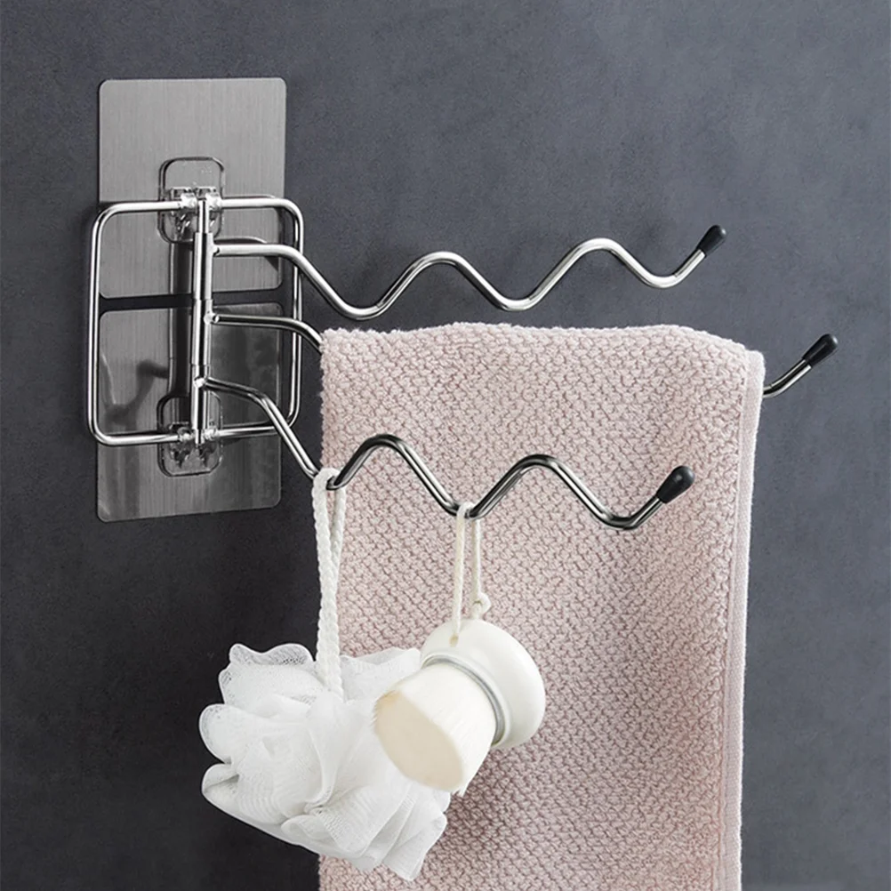 

1 Set of Stainless Steel Towel Rack Rotatable Bathroom Towel Hanger Punch-free Towel Rack