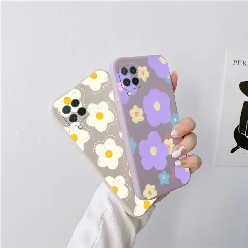 

Fashion Flowers Phone Case For Samsung Galaxy M02 M12 M21 M22 M31 M51 M60S M80S M62 Note 8 9 10 20 Liquid Silicone Square Cover