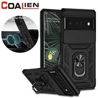 coalien shockproof push window phone case for google pixel 6 magnetic car holder ring protective cover for google pixel 6 pro