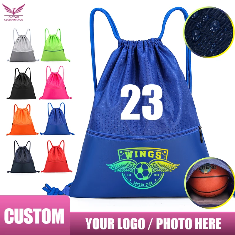 

Custom logo Drawstring Backpack personnality customzation Gym Bag print men's football team sports bag Waterproof Storage Bag