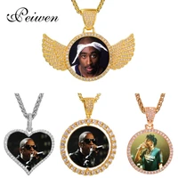 personalized custom photo necklace memory medallions solid pendant necklace with wings hip hop cubic zircon charm choker jewelry