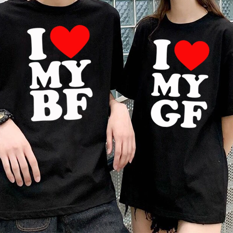 

Футболки с надписью «I Love My BF GF» для мужчин и женщин, забавные повседневные футболки с коротким рукавом для пары, дизайнерская одежда, футбол...