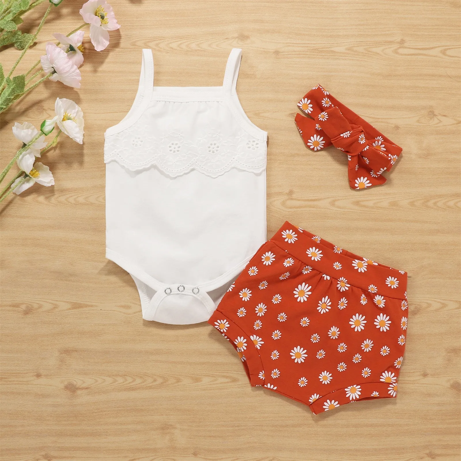 

Wrap Set Toddler Kids Girls Clothes Casual Beach Lace Print Sleeveless Strap Suspenders Romper Shorts Long Sleeve Athletic Shirt