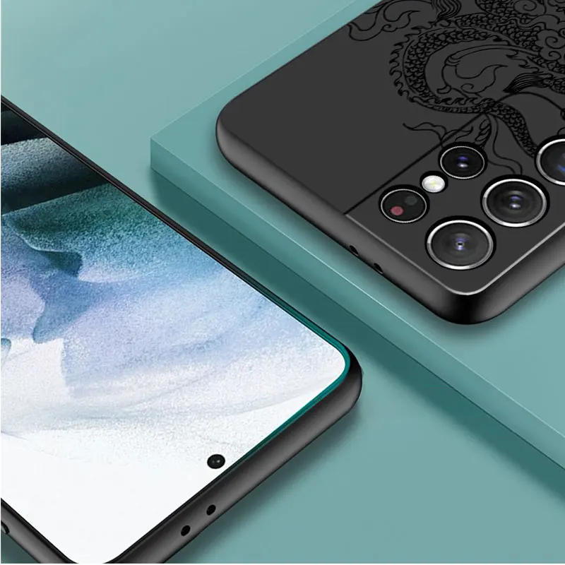 Ink Style Dragon And Phoenix phone Cases for Samsung Galaxy S21 S23 Ultra FE case S20 S24 S10Plus S9 funda Antiscratch cover