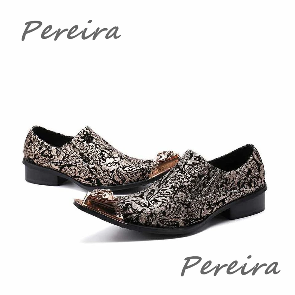 Мужские туфли с винтажным принтом Iron Toe роскошные золотые модельные из коровьей