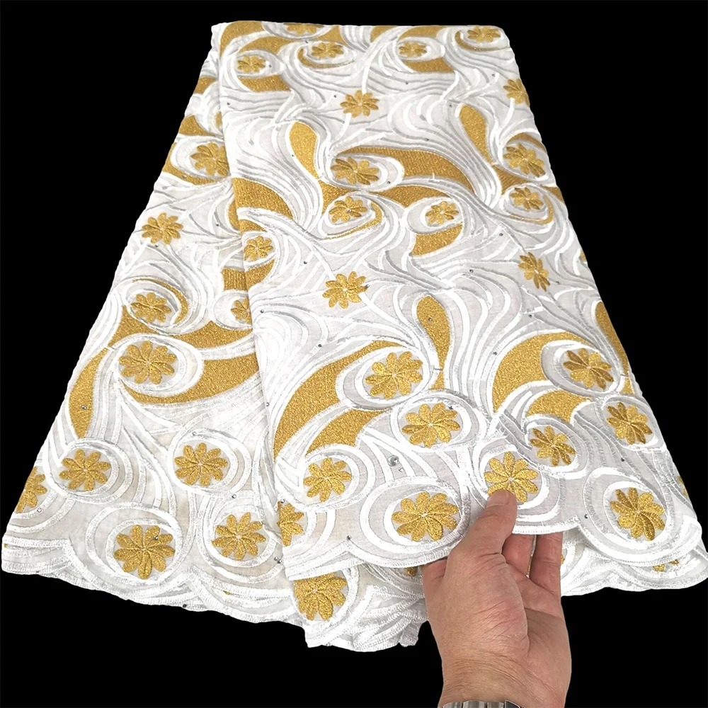 Белая + Золотая кружевная ткань из австрийского хлопка 2022 африканская Дубая