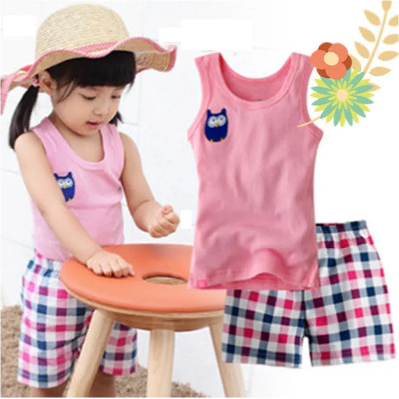 

Girls Sleeveless Pajamas Set Short Sleeve Pink Bird Sleepwear Nightclothes Summer Suits Air Conditioning Cartoon Clothes PIJAMA