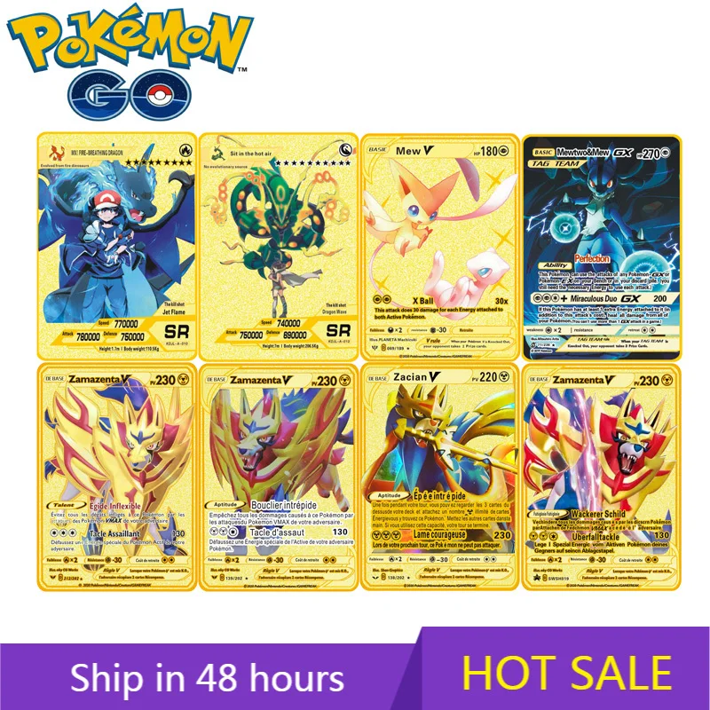 

27 Styles Pokemon Metal Card GX VMAX EX Flash Gold Collection Card Charizard Eevee Mewtwo Pikachu Game Battle Trading Child Toy