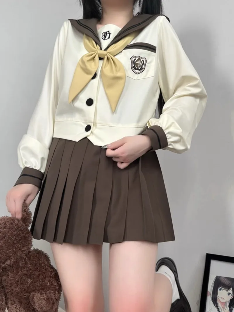 Новинка 2024 японский матросский костюм JK униформа на осень и зиму молочного цвета