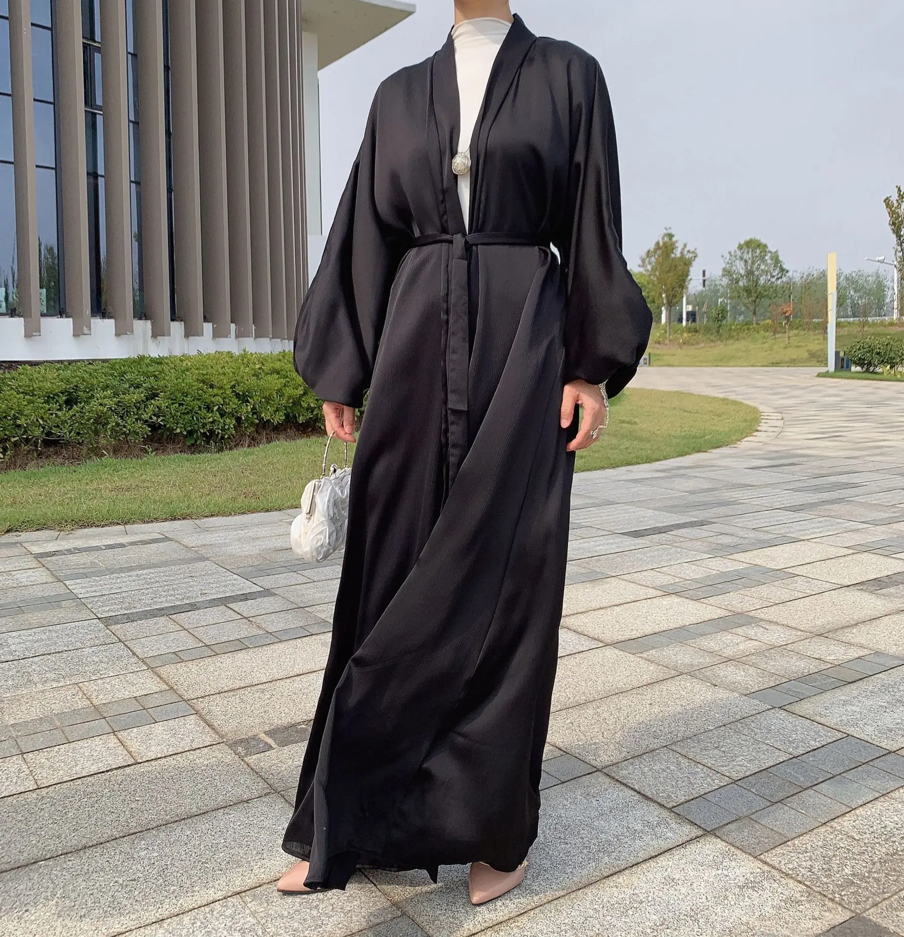 Ramadan Eid Open Abaya Kimono Dubai Turkey Islam Clothes Muslim Fashion Hijab Dress Bubble Satin Abayas for Women Caftan Kaftan