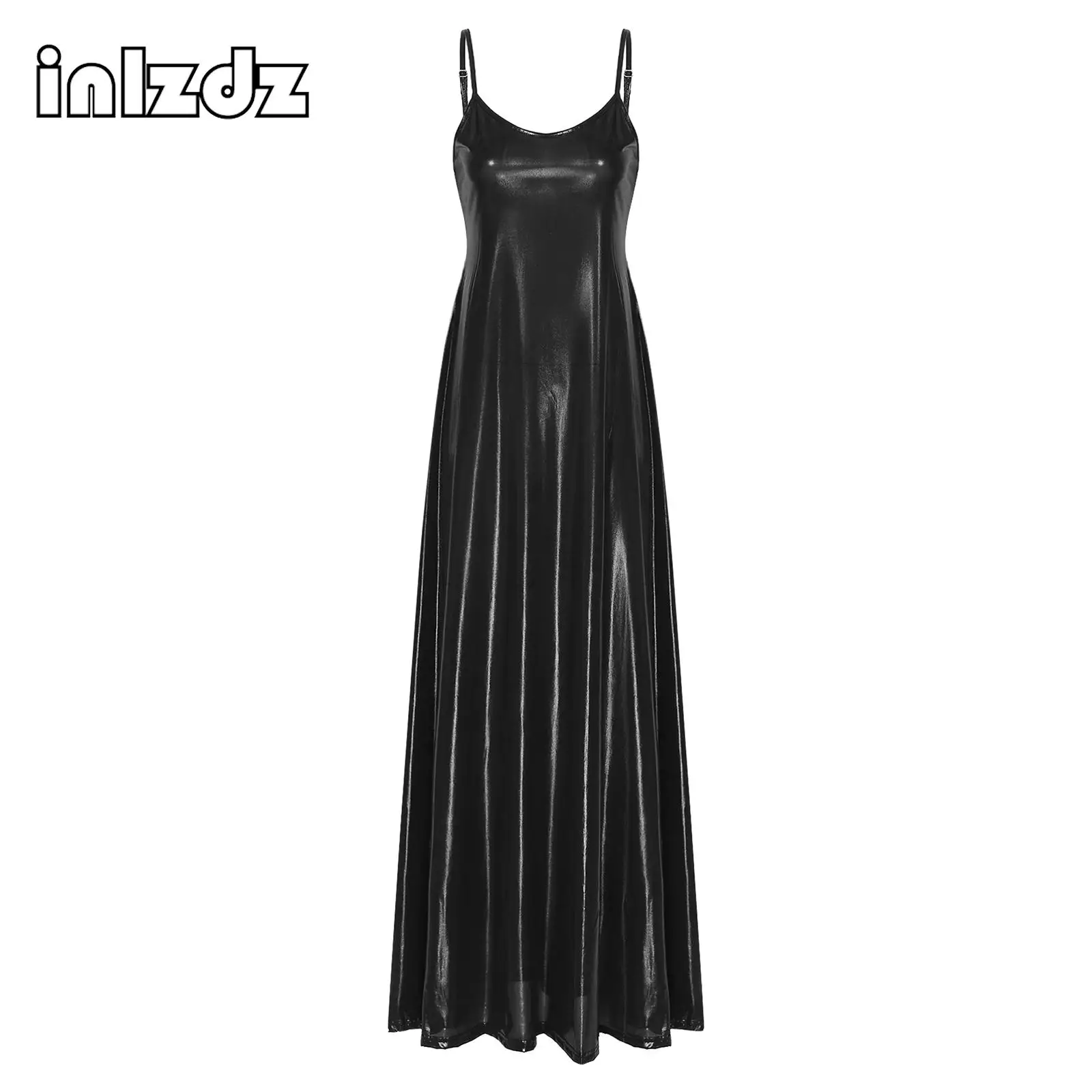 

Womens Club Cocktail Party Sleeveless Spaghetti Straps Backless Metallic Shiny Maxi Dress V Neck Adjustable Dresses