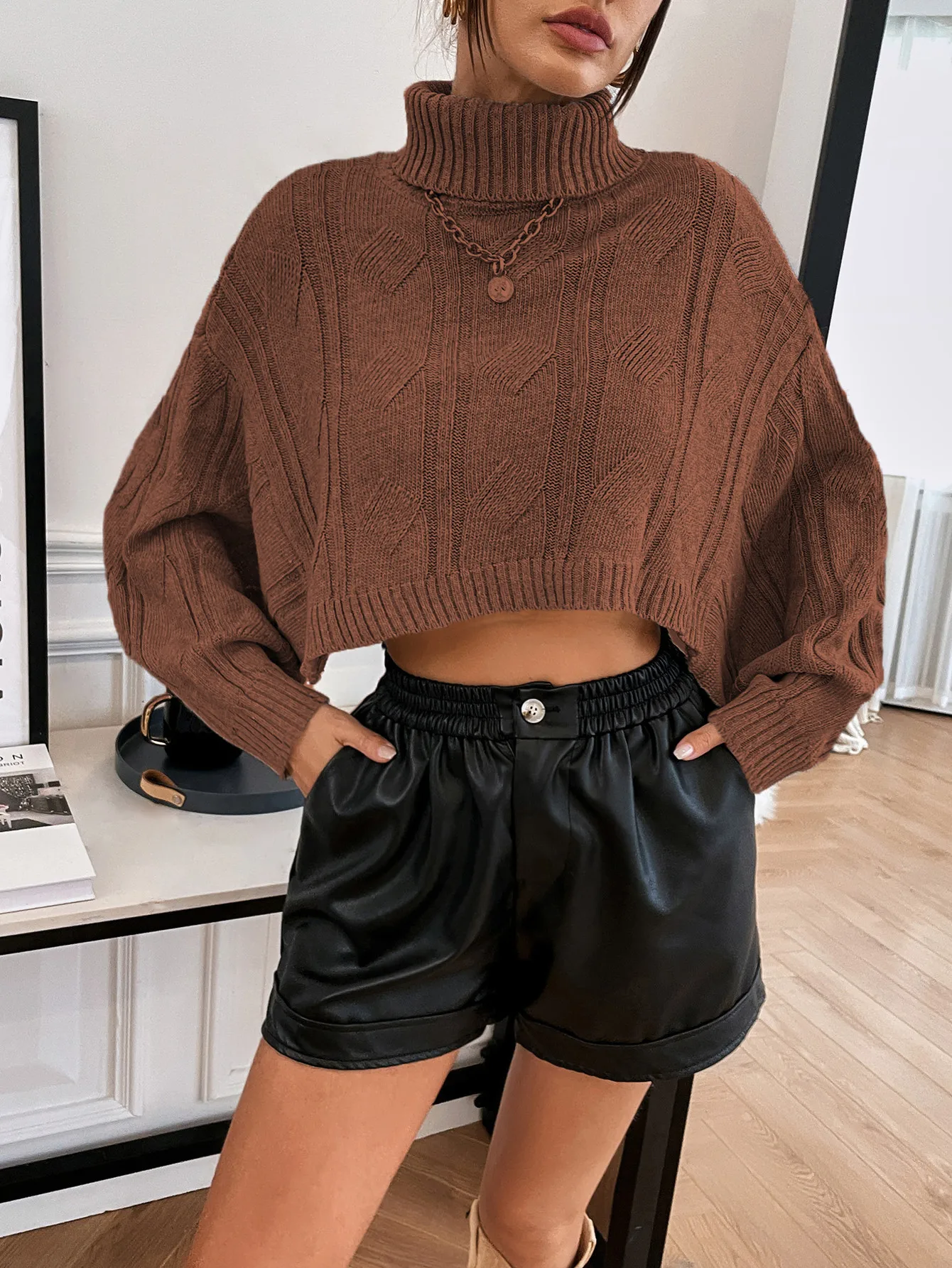 

Women sweaters Split bat sleeve fried dough twist high neck sweater for women winter new Knitted Pullovers