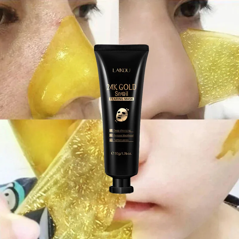 

50g 24K Gold Snail Collagen Face Tear Off Mask Nose Blackhead Remove Peel Off Mask Deep Clean Dark Spots Shrink Pores Skin Care