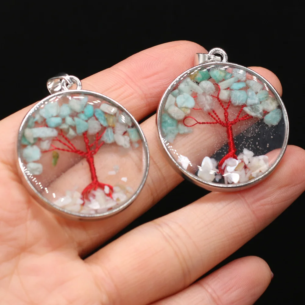 

1pcs Natural Stones Amazonite Transparent Gravel Tree Pendant Trees of Life For Jewelry Making DIY Necklace Earring Healing Gift