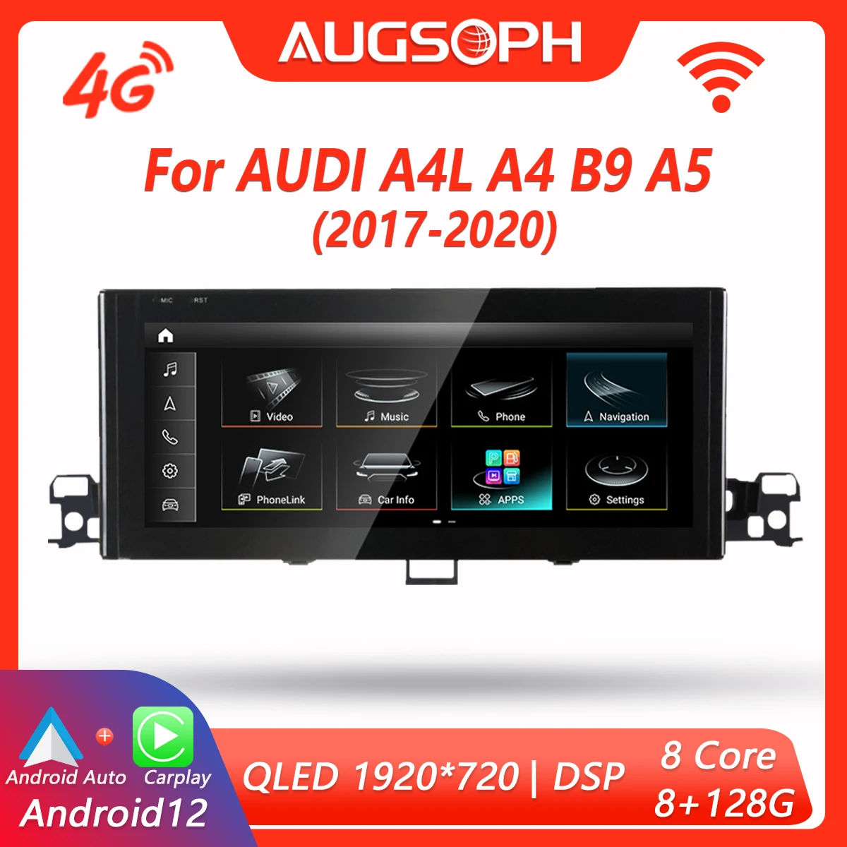 

Android 12 Car Radio for Audi A4 A4L B8 A5 2017-2020, 12.3" QLED 8 Core Multimedia Player with 4G Carplay & Auto GPS Navigation