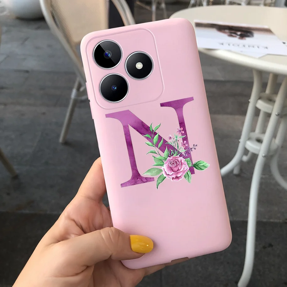 Силиконовый мягкий чехол для телефона Realme с цветочными буквами C53 C55