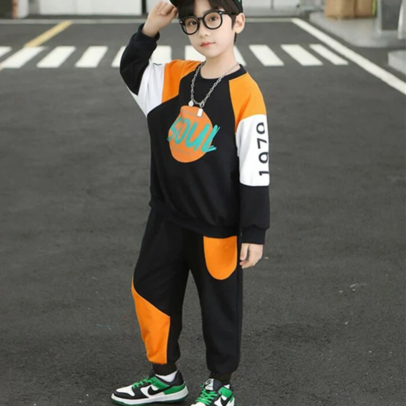 Boys Suit Sweatshirts +Pants Cotton 2Pcs/Sets 2022 Cool Spring Autumn Thicken Sports Sets Kid Formal Sport Teenagers Children Cl