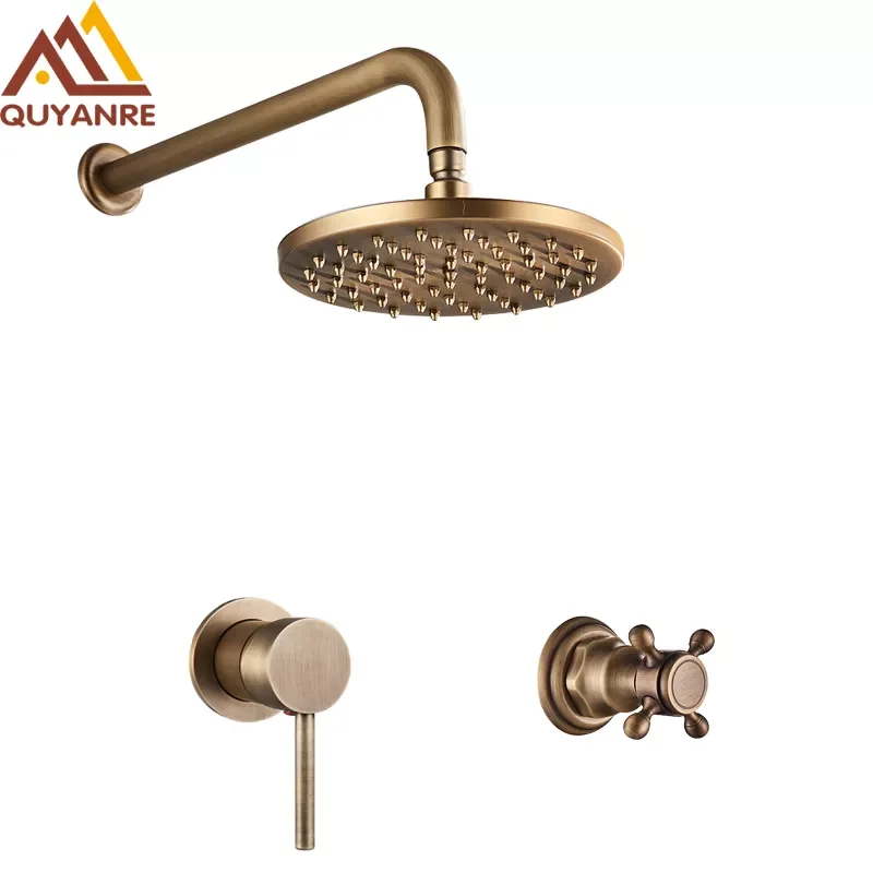 

Antique Brass Concealed Shower Facuet Rainfall Shower Single Dual Handles Mixer Tap Hot Cold Water Mixer Tap Bath Shower