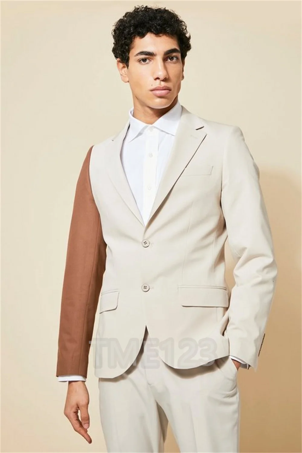 New Men Suit Slim Fit Wedding Groom Wear Contrast color stitching suit Business Suit Male Blazer (Jacket+Pant) Costume Homme