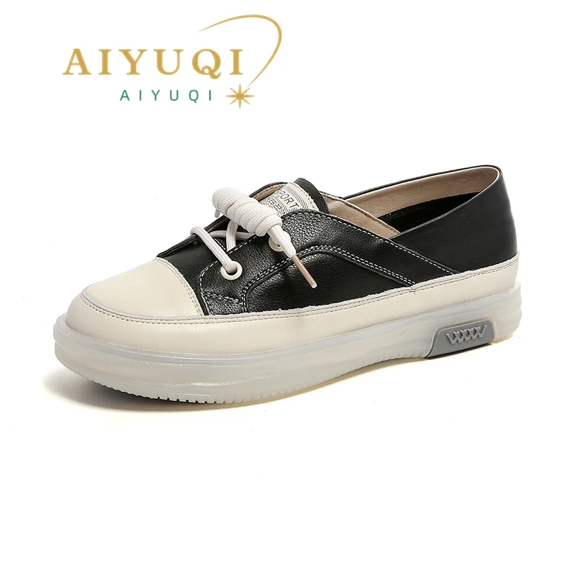 

AIYUQI Women Loafers Sports 2023 Summer New Genuine Leather Women Sneakers Shallow Mouth Slip-on Flat Sneakers Women