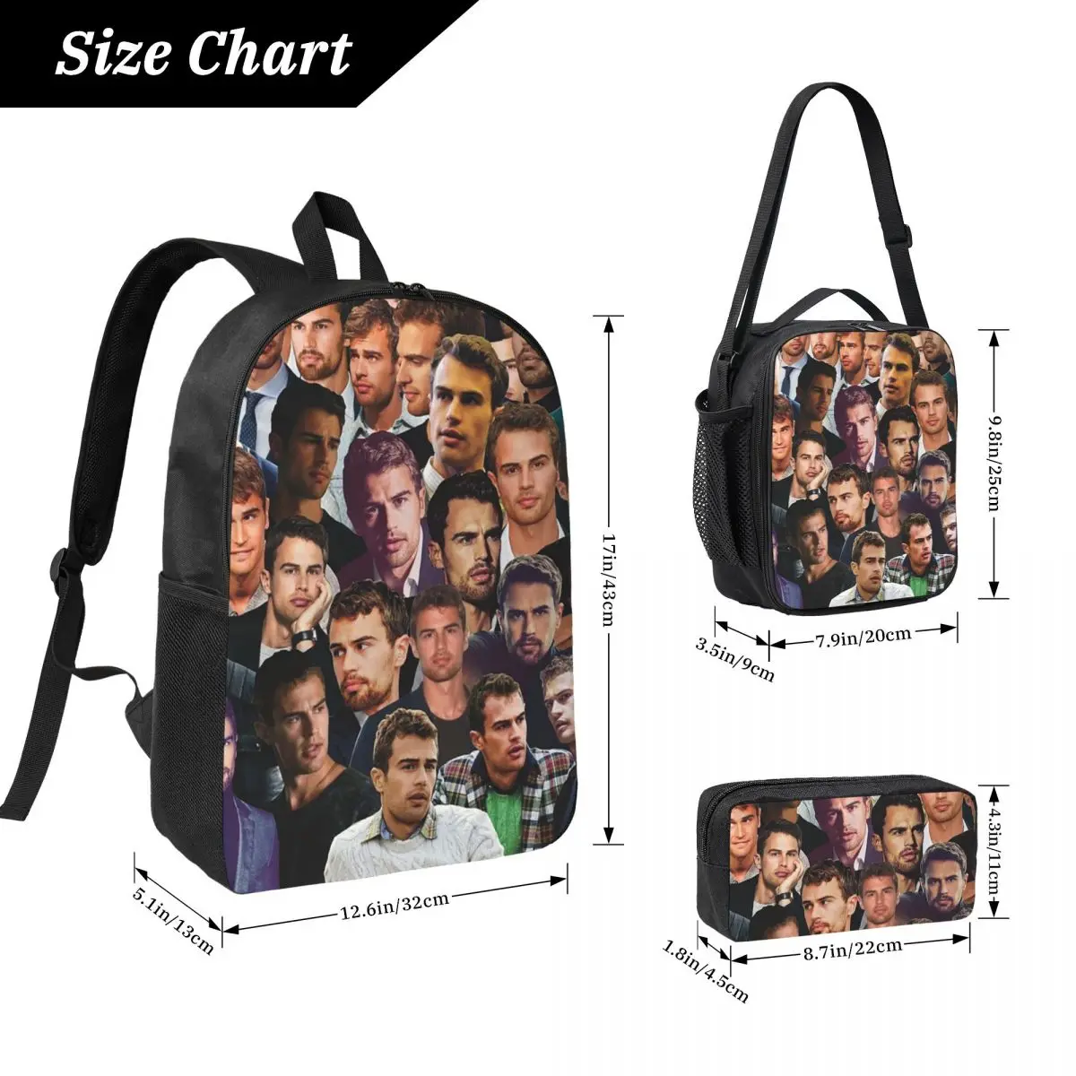 Фото Рюкзак с фотоколлажем Тео Джеймса, студенческая сумка для книг, школьная сумка, сумки через плечо для компьютера, 3-х секционная термосумка для обедов, пенал №2