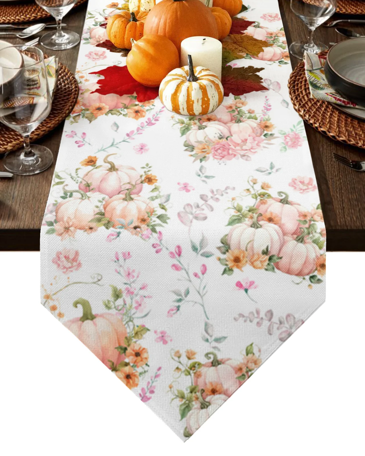 

Thanksgiving Pumpkin Flowers Table Runner Wedding Holiday Party Decoration Tablecloth Summer Kitchen Dining Table Runner
