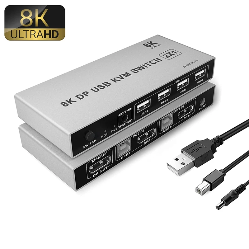KVM-Консоль 8K Displayport 2 порта DP USB KVM-консоль 4K @ 144 Гц 1 4 переключатель KVM Dp-консоль